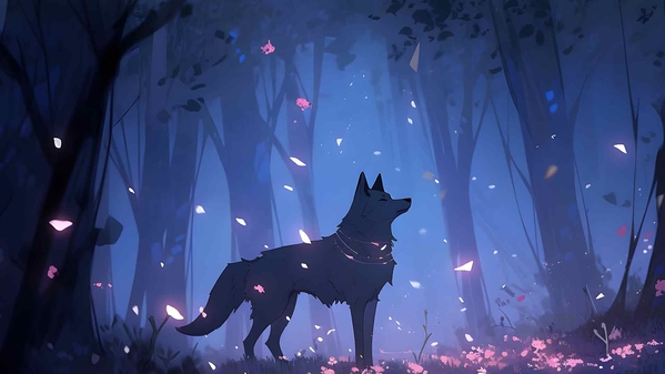 狼在紫夜森林桌面壁纸-奈落语