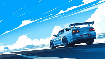 日产 SKYLINE GT-R 蓝色桌面壁纸-奈落语