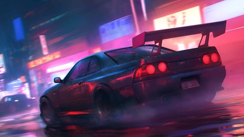 极品飞车 R34 夜间赛车桌面壁纸-奈落语