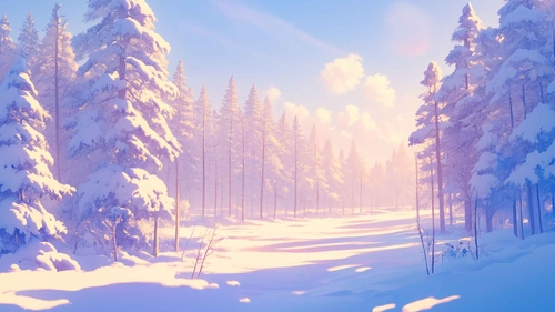 早晨阳光下的雪松树林桌面壁纸-奈落语