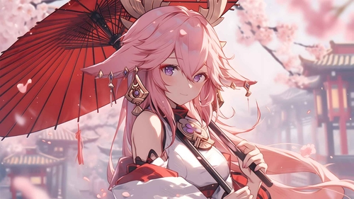 八重巫女 原神 伞桌面壁纸-奈落语