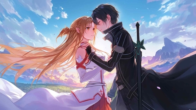 KIRITO 和 ASUNA 白天浪漫桌面壁纸-奈落语
