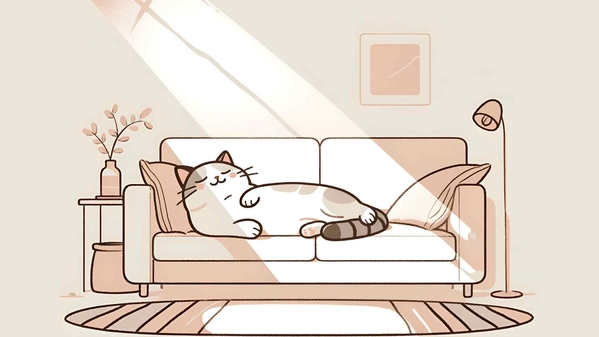 可爱的猫咪睡在沙发上米色桌面壁纸-奈落语
