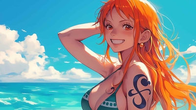 海贼王娜美海滩桌面壁纸-奈落语