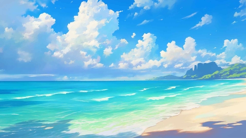 沙滩云朵夏日唯美桌面壁纸-奈落语