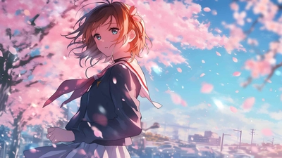 动漫女孩樱花樱花桌面壁纸-奈落语