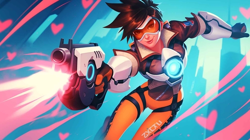 TRACER 守望先锋 动作 爱情 情人节桌面壁纸-奈落语
