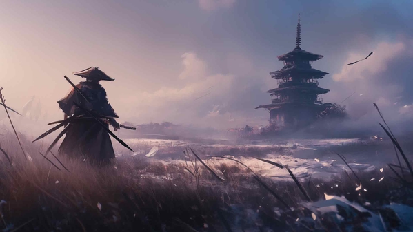 武士和宝塔在田野桌面壁纸-奈落语