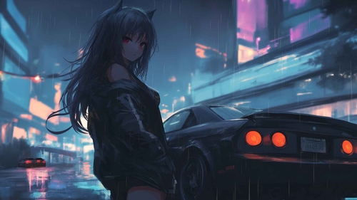 动漫女孩雨车桌面壁纸-奈落语