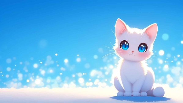 可爱的白色小猫模糊背景桌面壁纸-奈落语
