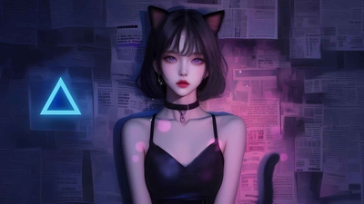 兽耳 猫耳美女 短发 猫尾巴 4k动漫壁纸-奈落语