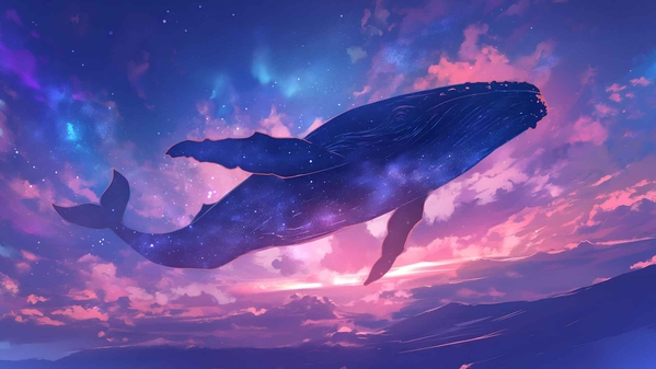 银河鲸鱼漂浮宇宙海洋桌面壁纸-奈落语