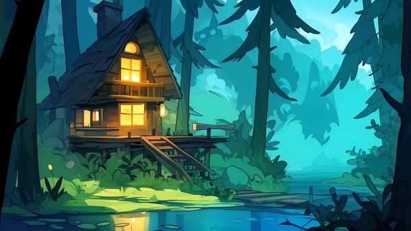 森林里的舒适小屋桌面壁纸-奈落语