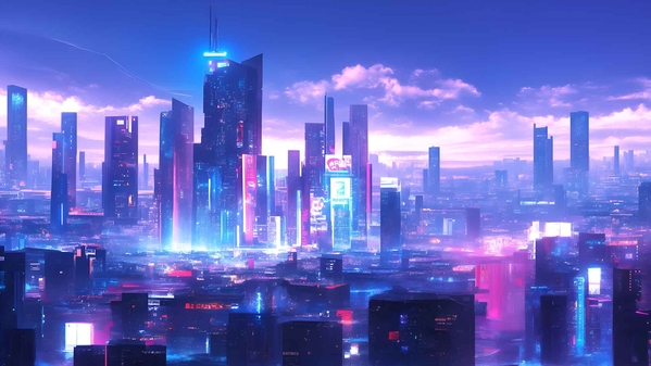 未来城市霓虹天际线桌面壁纸-奈落语