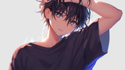 动漫男孩深色头发的休闲外观桌面壁纸-奈落语