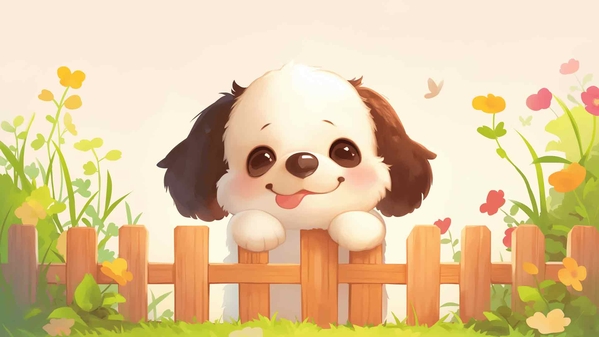可爱的狗栅栏花园桌面壁纸-奈落语