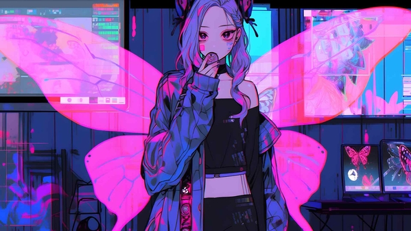 仙女女孩赛博朋克风格桌面壁纸-奈落语