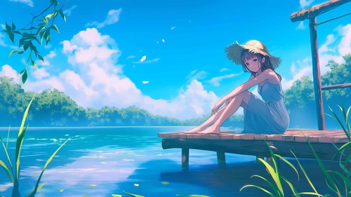 动漫女孩宁静的湖泊桌面壁纸-奈落语