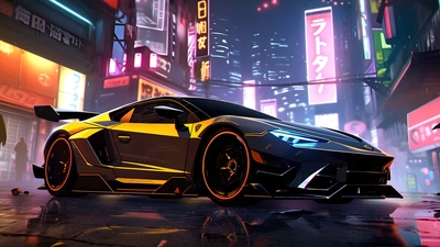 赛博朋克之城 兰博基尼 AVENTADOR 桌面壁纸-奈落语