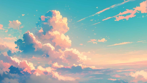 淡色的天空与蓬松的云彩桌面壁纸-奈落语