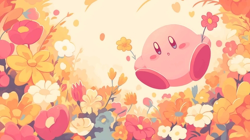 星之卡比 (KIRBY) 可爱花田桌面壁纸-奈落语