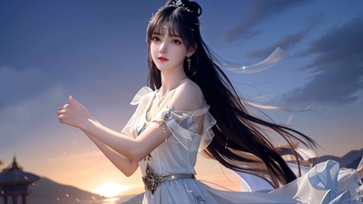 好看古风美女 长发 白色长裙子 唯美 4K壁纸-奈落语