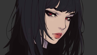 黑暗动漫女孩红眼睛桌面壁纸-奈落语