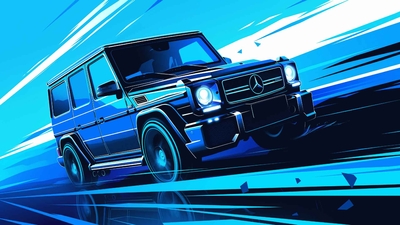 奔驰 AMG G63 蓝色速度桌面壁纸-奈落语