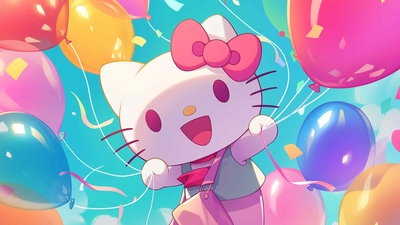 HELLO KITTY 气球桌面壁纸-奈落语