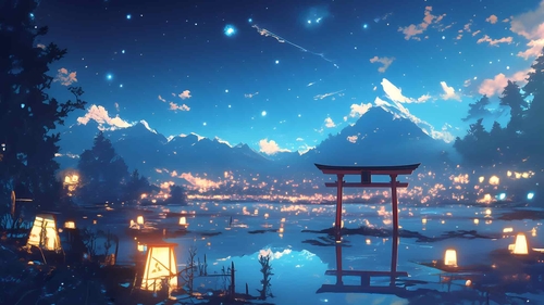 星夜灯笼桌面壁纸-奈落语