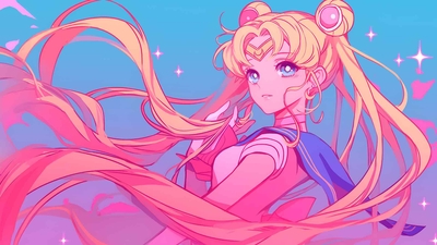 美少女战士粉色头发美学桌面壁纸-奈落语