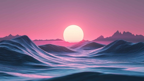 粉色海洋日落海浪桌面壁纸-奈落语