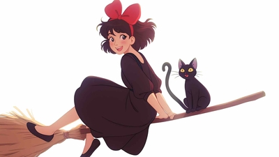 魔女宅急便 扫帚骑行 剪贴画桌面壁纸-奈落语