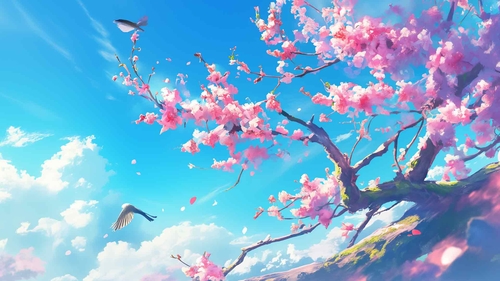 樱花树枝和蓝天桌面壁纸-奈落语