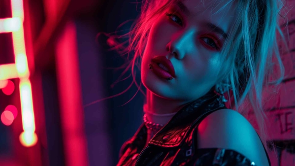 霓虹赛博朋克女孩桌面壁纸-奈落语