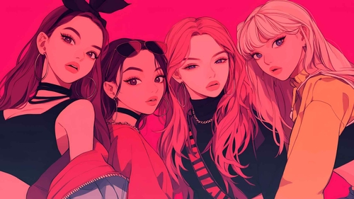 BlackPink Girls 动漫风格艺术桌面壁纸-奈落语