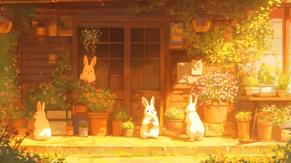 甜蜜兔子花园鲜花桌面壁纸-奈落语