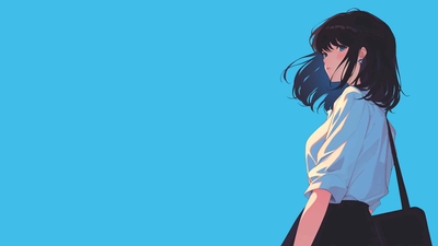 动漫女孩蓝色美学桌面壁纸-奈落语