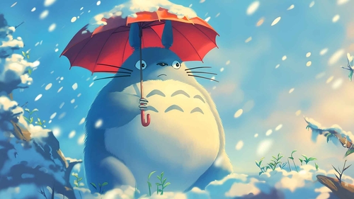 冬季龙猫与红雨伞桌面壁纸-奈落语