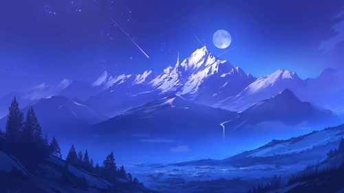 雄伟的高山月光桌面壁纸-奈落语