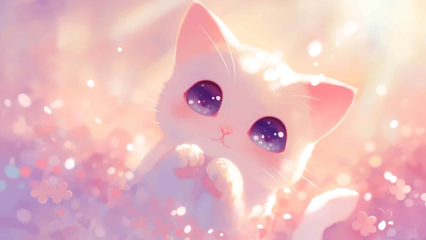 可爱的小猫柔和的颜色背景桌面壁纸-奈落语