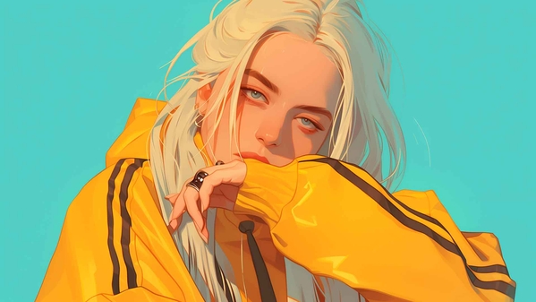 BILLIE EILISH 时尚黄色夹克桌面壁纸-奈落语