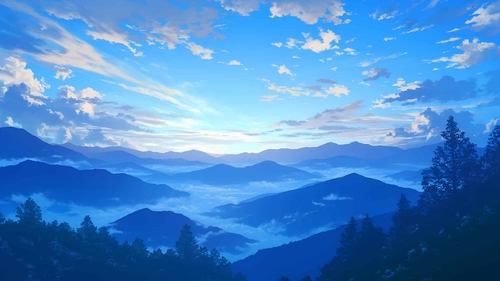 宁静的山间早晨景色桌面壁纸-奈落语