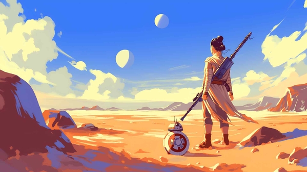 雷伊和 BB-8沙漠星球大战桌面壁纸-奈落语