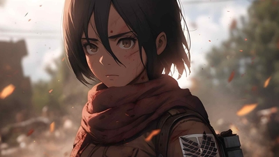 AOT 严肃的三笠阿克曼桌面壁纸-奈落语