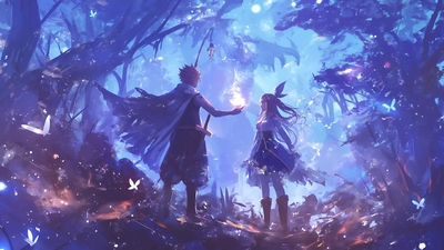 纳兹和露西魔法森林妖精的尾巴桌面壁纸-奈落语