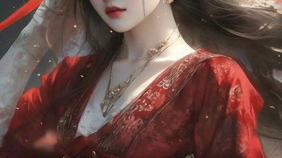 红衣古风动漫美女蒙眼唯美古装动漫新娘4K壁纸-奈落语