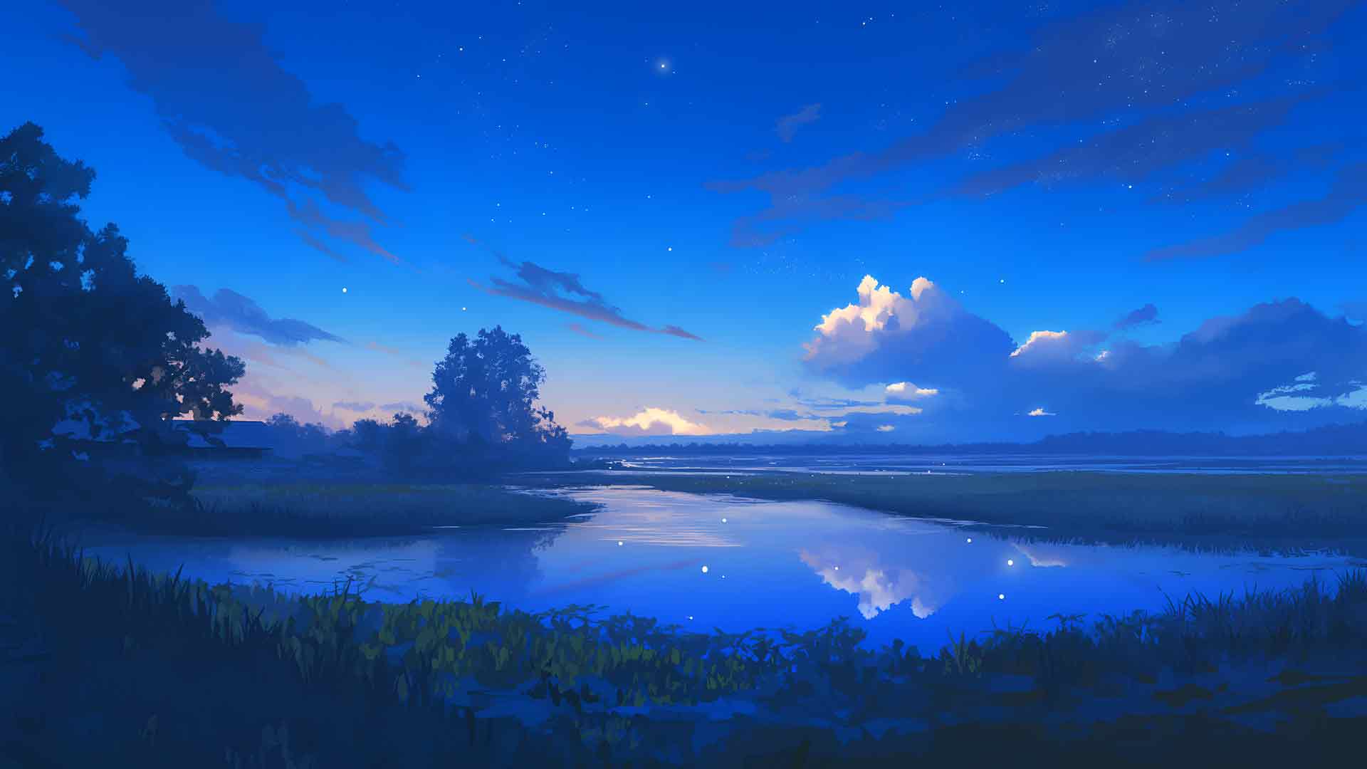 观星浪漫夜晚桌面壁纸-奈落语