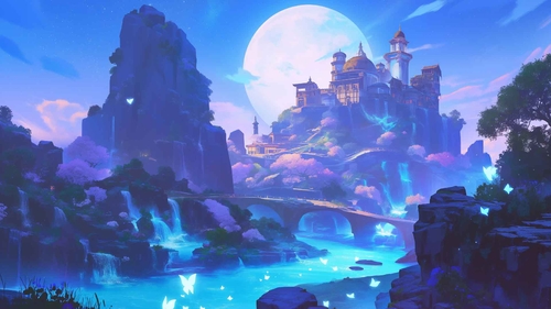 梦幻城堡魔法河流桌面壁纸-奈落语