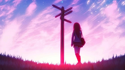 路标 动漫女孩的 选择 4k-奈落语